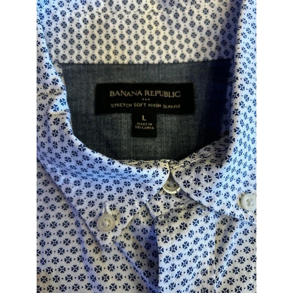 Banana Republic Men’s Large Button Down Shirt Slim Fit Office Work Crisp Blue